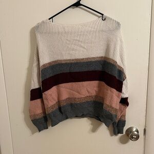 SHEIN Women's Striped Sweater - Cream, Burgundy, Pink, Gray